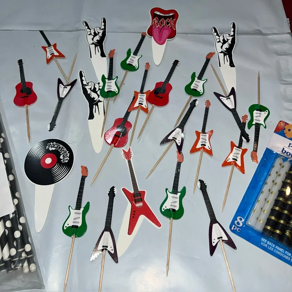 Rock'n'Roll GUITAR Music cupcake PICK Topper LOT Birthday Party Celebration New